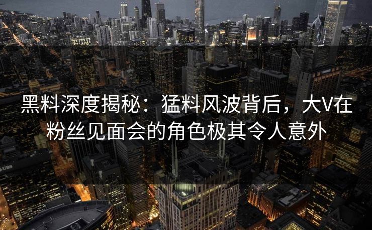 黑料深度揭秘：猛料风波背后，大V在粉丝见面会的角色极其令人意外