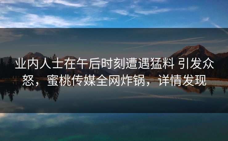 业内人士在午后时刻遭遇猛料 引发众怒，蜜桃传媒全网炸锅，详情发现
